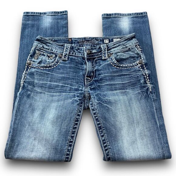 Miss Me JE5640TR Medium Wash Straight Jeans with Embroidered & Sequined Pockets - Picture 9 of 9